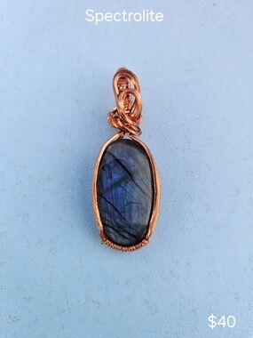 Hand Crafted Spectrolite Pendant with Copper - Blue Flash